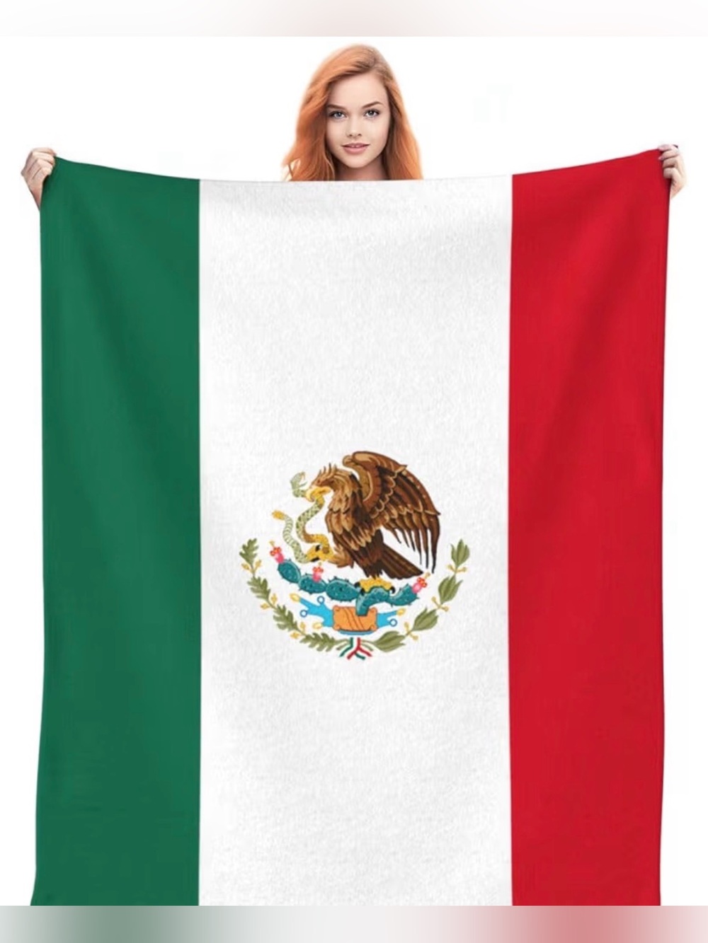Mexican Flag Throw Blanket - Green White Red with Eagle Emblem